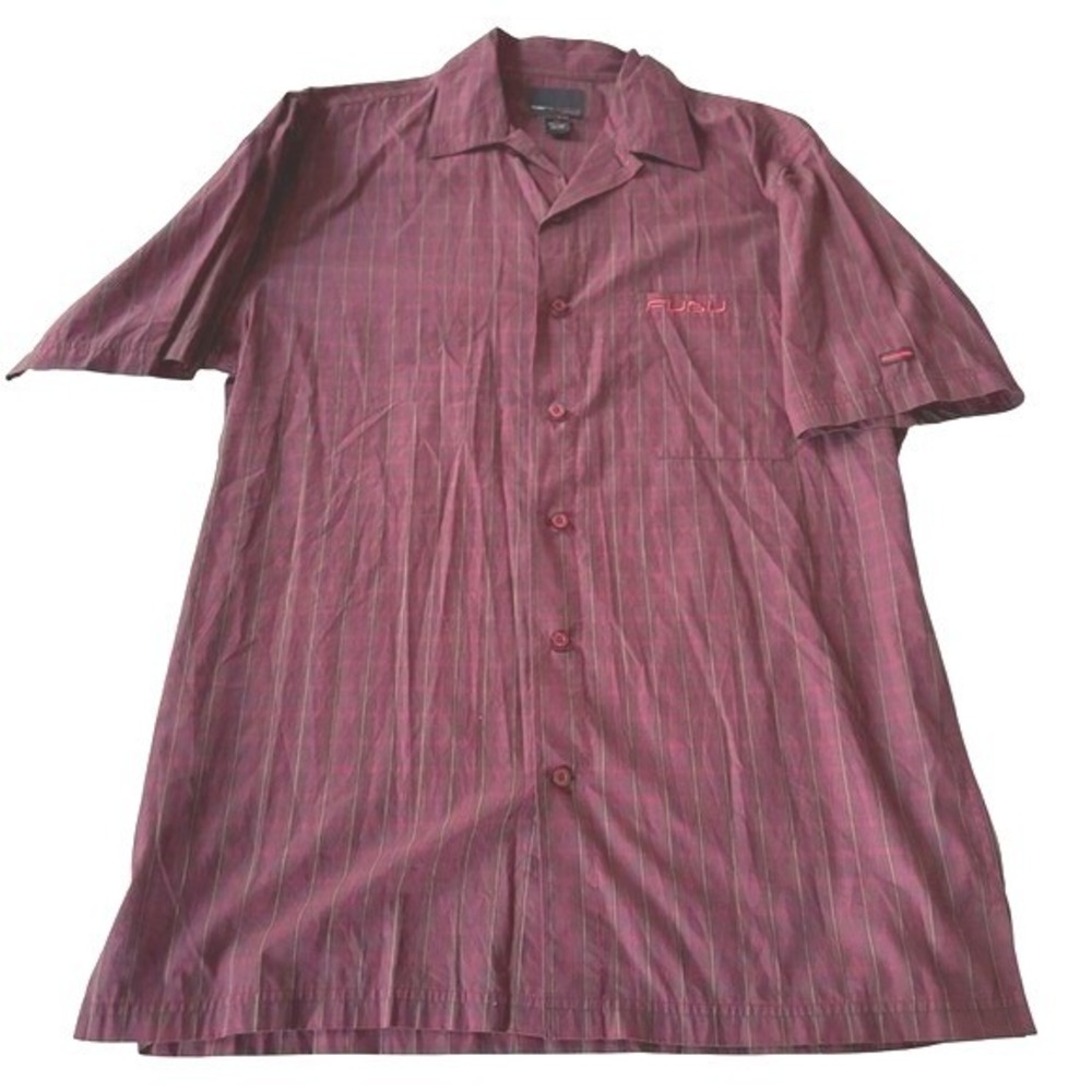 FUBU The Collection Vintage 90s Camp Shirt Mens 2XL Burgundy Short Sleeve Button